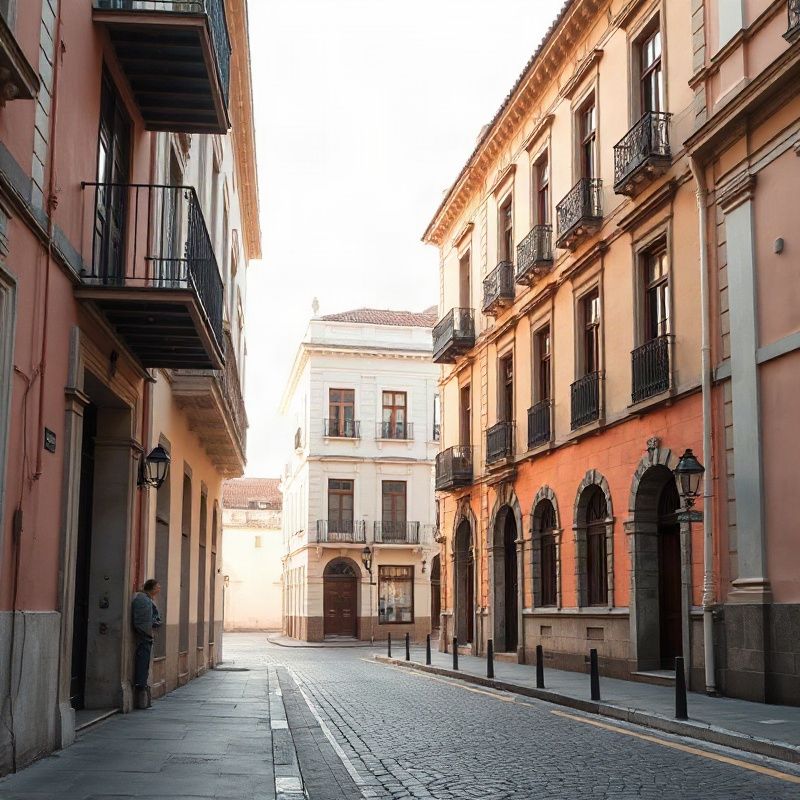 Calle de una pequeña ciudad en Tacuarembó bajo luz de tarde