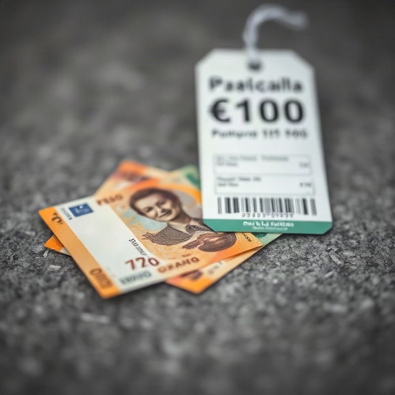 Billetes de pesos uruguayos junto a una etiqueta de precio de supermercado